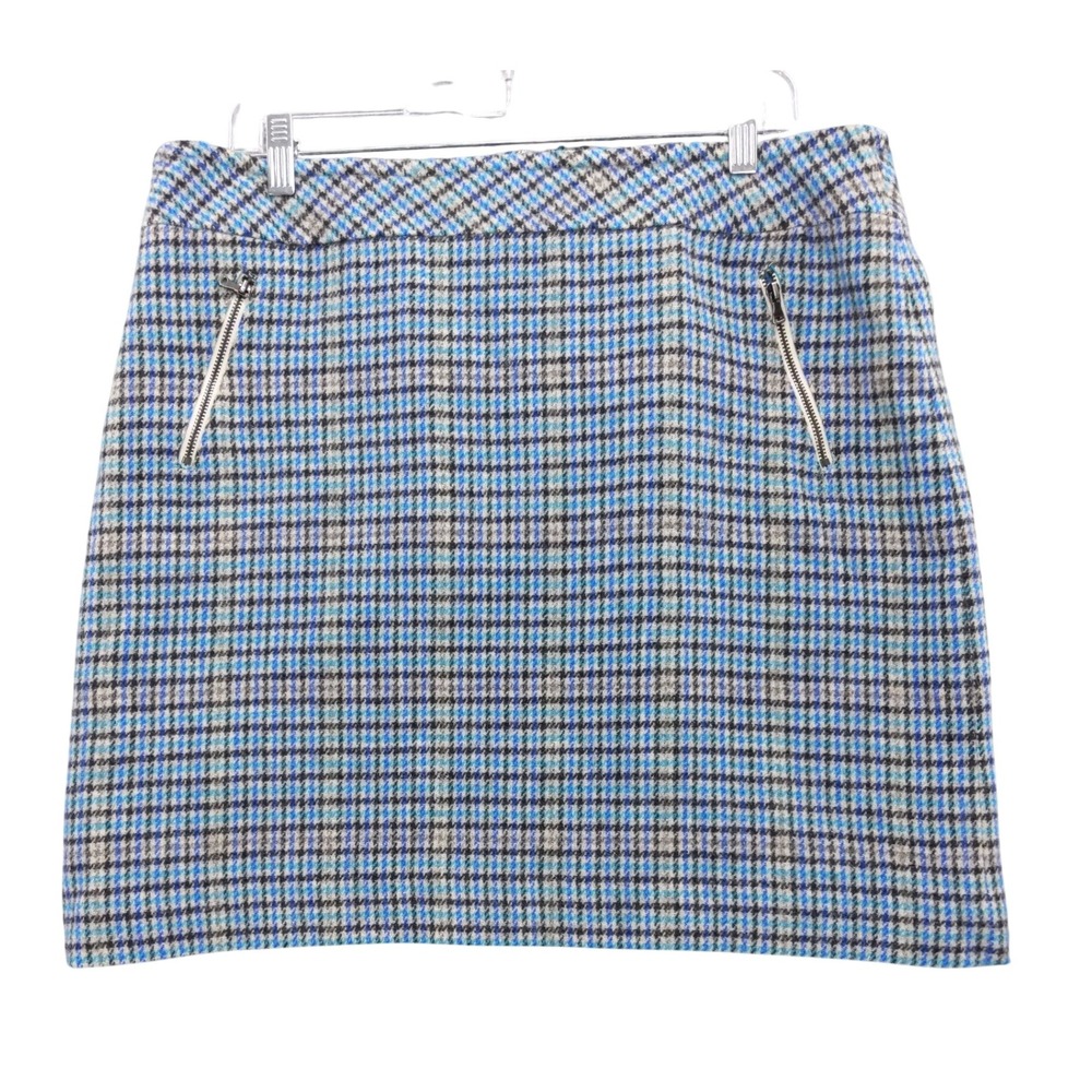 Talbots Petites Blue Plaid Wool Blend Skirt with Zipper Pockets‎ Size 14P